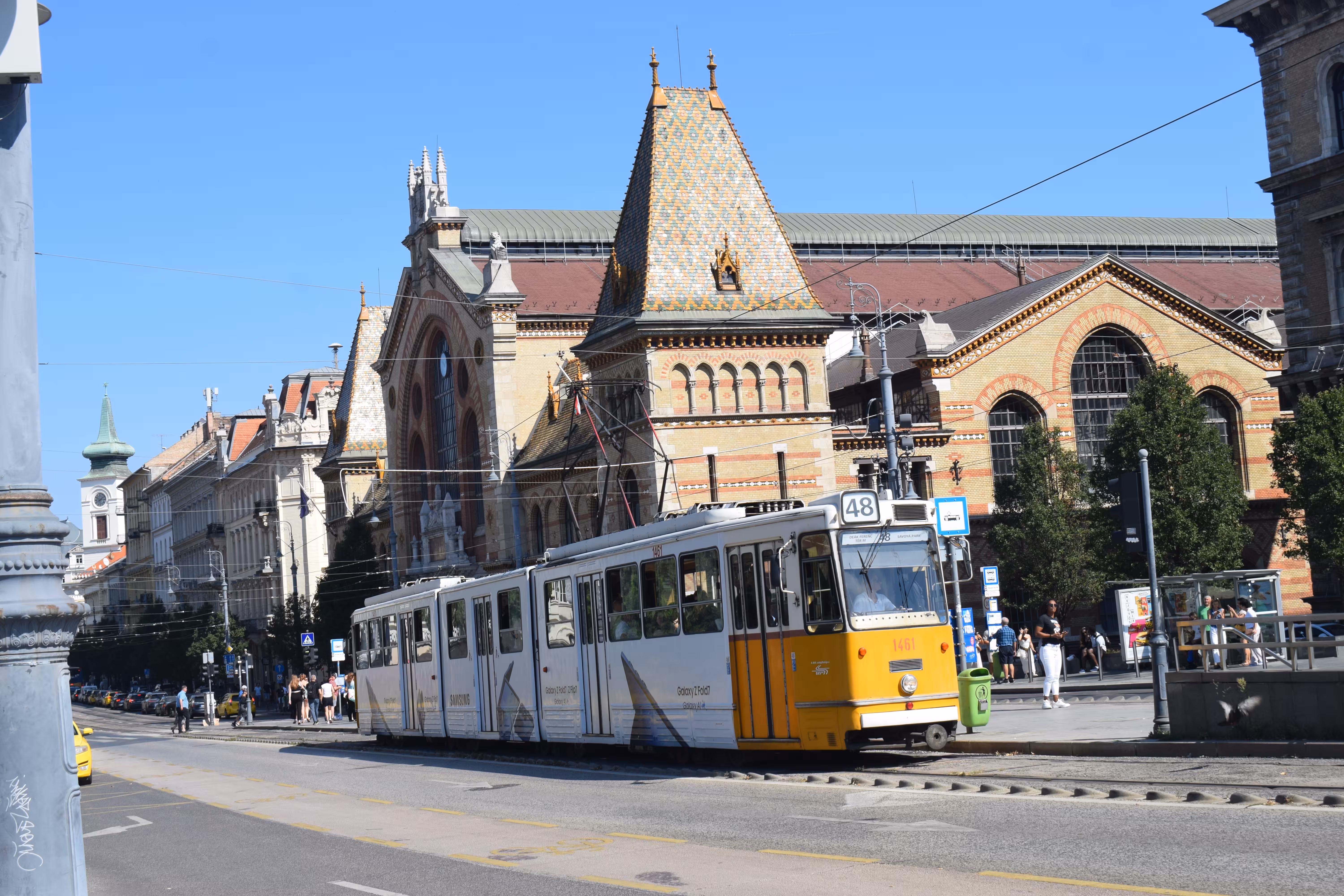 A building with a tram in front of it.