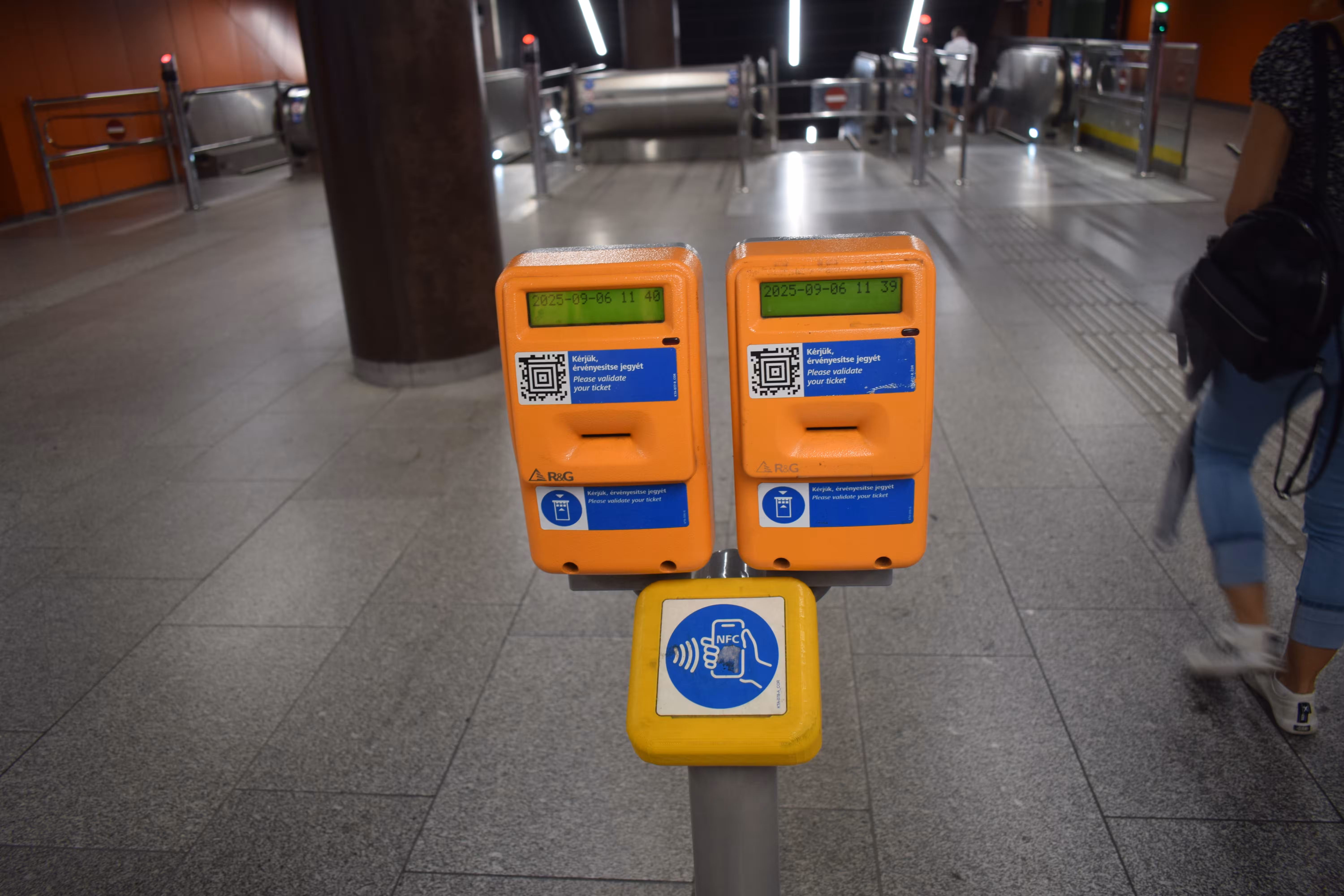 A ticket validator at a metro station in Budapest.