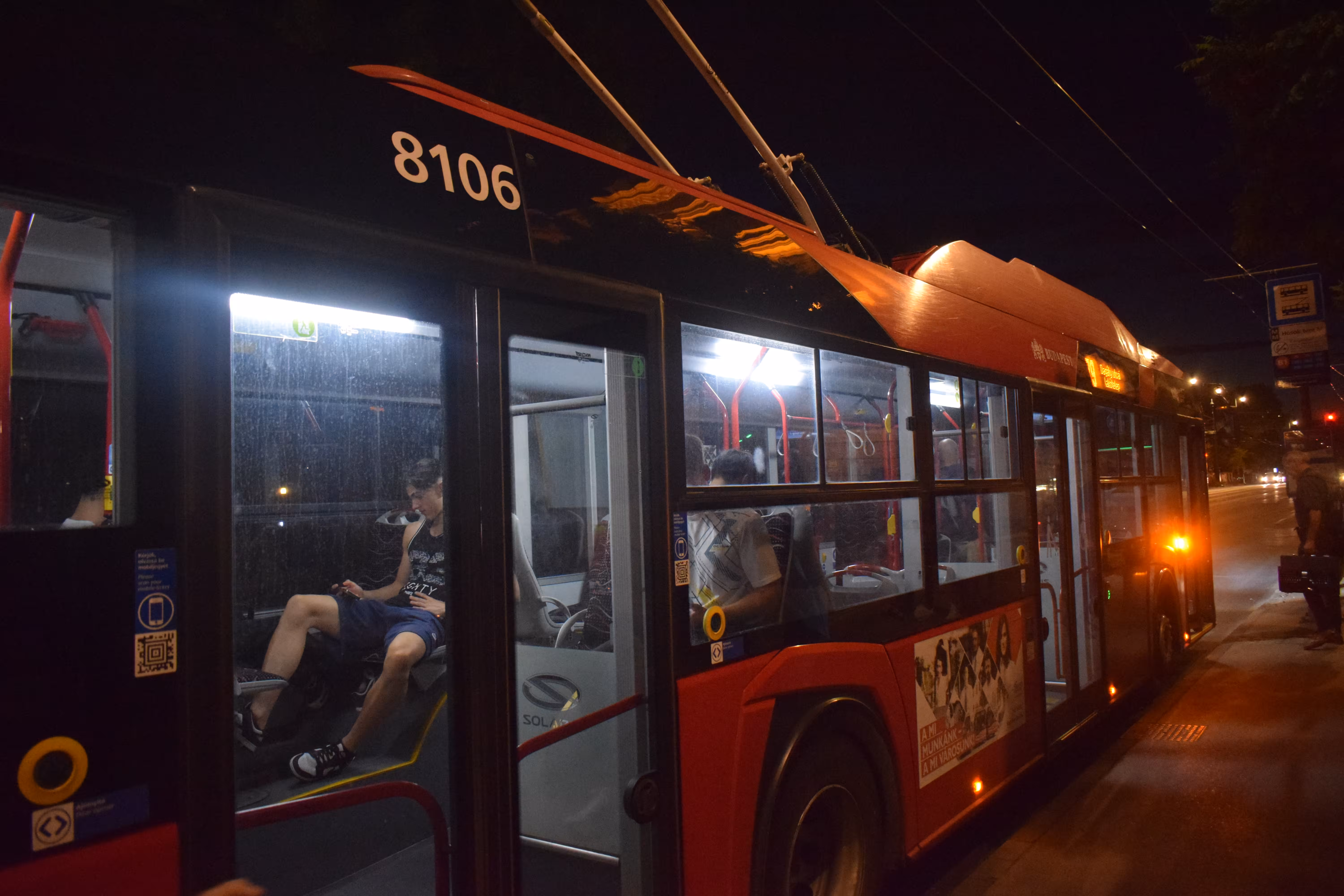A trolleybus